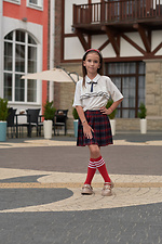 Children's red knee high socks with white stripes M-SOCKS 2040178 photo №4
