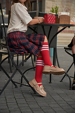 Children's red knee high socks with white stripes M-SOCKS 2040178 photo №5