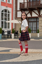 Children's red knee high socks with white stripes M-SOCKS 2040178 photo №6
