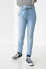 Blaue amerikanische Jeans mit hoher Taille und genähten Falten  4014179 Foto №6