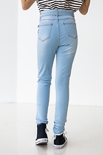 Голубые джинсы американка с высокой талией и прошитыми стрелками  4014179 фото №8