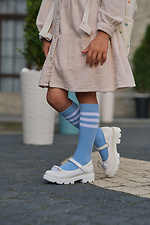 Children's blue high knee socks with white stripes M-SOCKS 2040180 photo №2