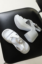 Women's White Leather Wedge Sandals  4206180 photo №2
