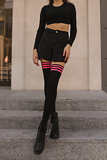 Черные шерстяные чулки с розовыми полосками M-SOCKS 2040181 фото №2