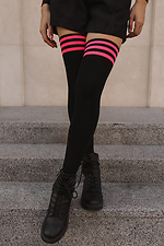 Черные шерстяные чулки с розовыми полосками M-SOCKS 2040181 фото №4
