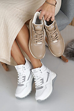 Damskie skórzane sneakersy zimowe w kolorze biało-szarym.  2505183 zdjęcie №3