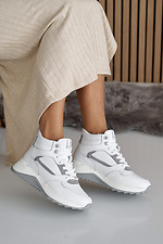 Damskie skórzane sneakersy zimowe w kolorze biało-szarym.  2505183 zdjęcie №4