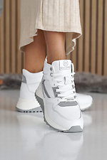 Damskie skórzane sneakersy zimowe w kolorze biało-szarym.  2505183 zdjęcie №6