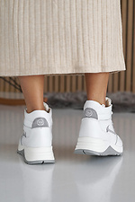 Damskie skórzane sneakersy zimowe w kolorze biało-szarym.  2505183 zdjęcie №8