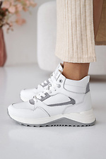 Damen-Wintersneaker aus Leder, weiß und grau.  2505183 Foto №12