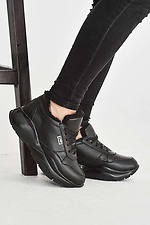 Зимние кожаные кроссовки черного цвета на шнурках 8019183 фото №1