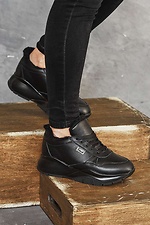 Зимние кожаные кроссовки черного цвета на шнурках 8019183 фото №2
