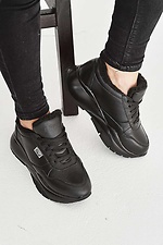 Зимние кожаные кроссовки черного цвета на шнурках 8019183 фото №6