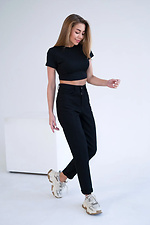 Halbtaillierte Damenhose MOM COTON TWILL Schwarz Teamv 8034183 Foto №4