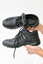 Men's leather winter sneakers black  2505184 photo №4