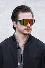 Stilvolle polarisierte Sonnenbrille mit Visier, schwarz-gelb Without 8056185 Foto №2