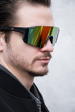 Stilvolle polarisierte Sonnenbrille mit Visier, schwarz-gelb Without 8056185 Foto №4