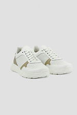 Women's white leather sneakers with perforations and decorated inserts  4206186 photo №1