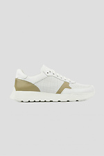 Women's white leather sneakers with perforations and decorated inserts  4206186 photo №2