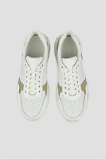 Women's white leather sneakers with perforations and decorated inserts  4206186 photo №3