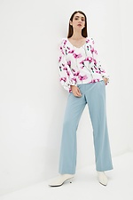 Шелковистая блуза MERFI в крупные цветы с широкими рукавами фонариками Garne 3038188 фото №2