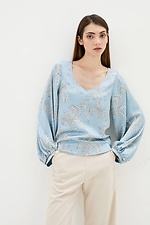 Шелковистая блуза MERFI в цветочный принт с широкими рукавами фонариками Garne 3038189 фото №1