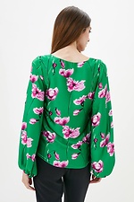 Шелковистая блуза MERFI в крупные цветы с широкими рукавами фонариками Garne 3038190 фото №3