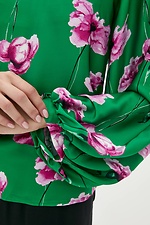 Шелковистая блуза MERFI в крупные цветы с широкими рукавами фонариками Garne 3038190 фото №4