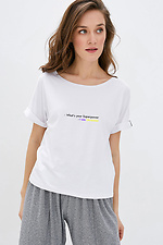 Schmales Sommer-T-Shirt aus Viskose mit patriotischem Slogan Garne 9000190 Foto №2