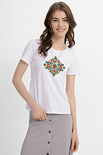 Basic white cotton T-shirt with print Garne 9001190 photo №2