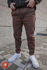 Теплые спортивные штаны джоггеры на флисе коричневого цвета VDLK 8031191 фото №1