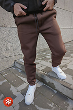 Теплые спортивные штаны джоггеры на флисе коричневого цвета VDLK 8031191 фото №2