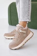 Women's winter leather sneakers beige with fur  2505192 photo №1