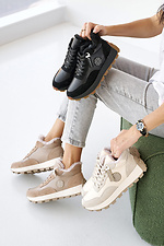 Women's winter leather sneakers beige with fur  2505192 photo №2