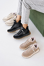 Women's winter leather sneakers beige with fur  2505192 photo №3