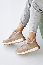 Women's winter leather sneakers beige with fur  2505192 photo №4