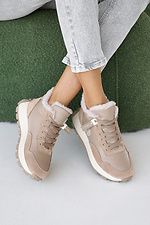 Women's winter leather sneakers beige with fur  2505192 photo №5