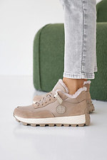 Women's winter leather sneakers beige with fur  2505192 photo №7