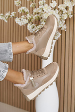 Women's winter leather sneakers beige with fur  2505192 photo №10