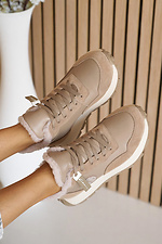 Women's winter leather sneakers beige with fur  2505192 photo №11