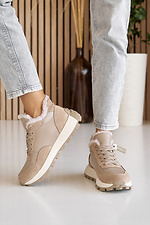 Women's winter leather sneakers beige with fur  2505192 photo №13