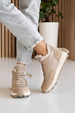 Women's winter leather sneakers beige with fur  2505192 photo №14