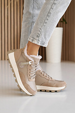 Women's winter leather sneakers beige with fur  2505192 photo №15
