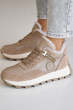 Women's winter leather sneakers beige with fur  2505192 photo №16