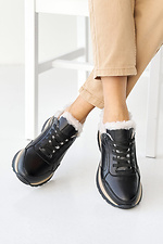 Winter women's leather sneakers are black  2505193 photo №4