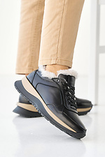 Winter women's leather sneakers are black  2505193 photo №6