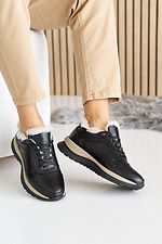 Winter women's leather sneakers are black  2505193 photo №11