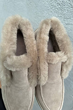 Winter women's beige suede loafers  2505194 photo №3