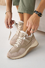 Zimowe skórzane sneakersy damskie w kolorze beżowym z futerkiem  2505195 zdjęcie №1