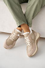 Winter women's leather sneakers beige with fur  2505195 photo №3